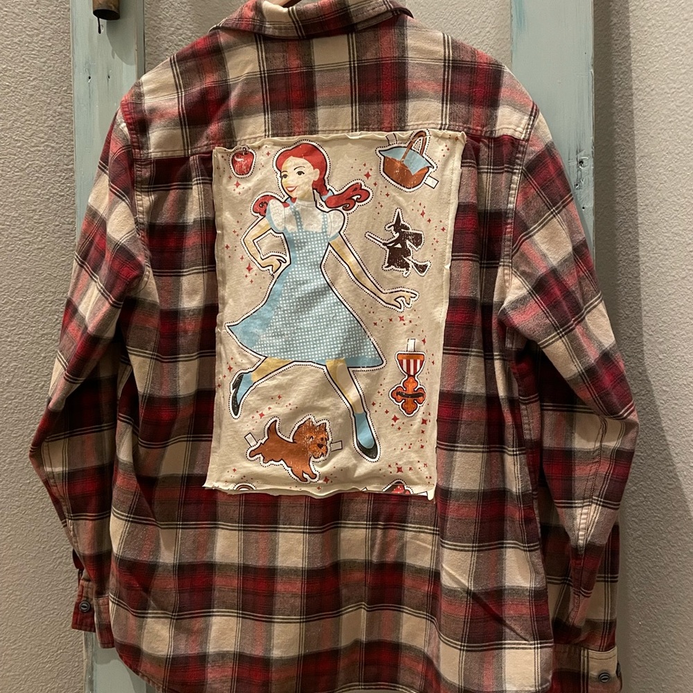 Upcycled Dorothy wizard of OZ rust tan one pocket XL flannel